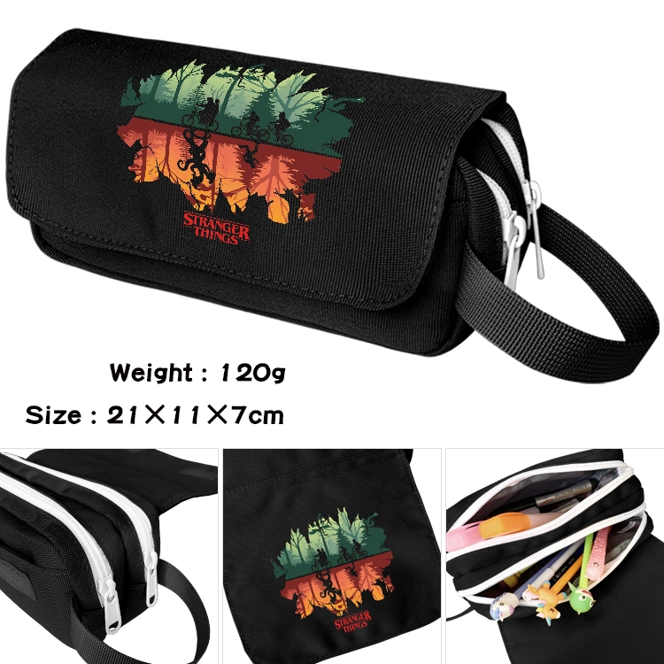 Stranger Things Anime waterproof canvas portable double-layer pencil bag cosmetic bag 21x11x7cm
