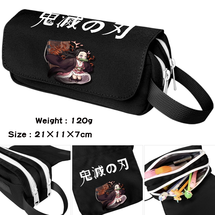 Demon Slayer Kimets Anime waterproof canvas portable double-layer pencil bag cosmetic bag 21x11x7cm