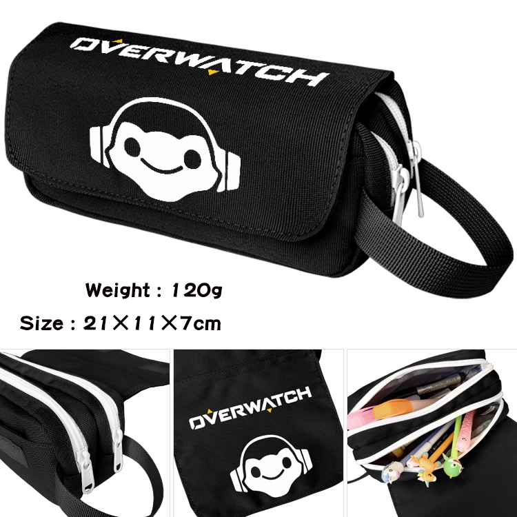 Overwatch Anime waterproof canvas portable double-layer pencil bag cosmetic bag 21x11x7cm