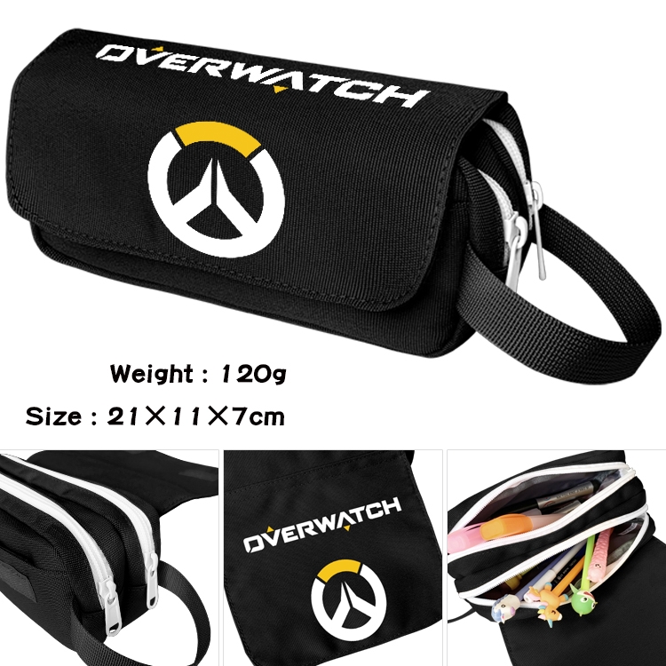 Overwatch Anime waterproof canvas portable double-layer pencil bag cosmetic bag 21x11x7cm