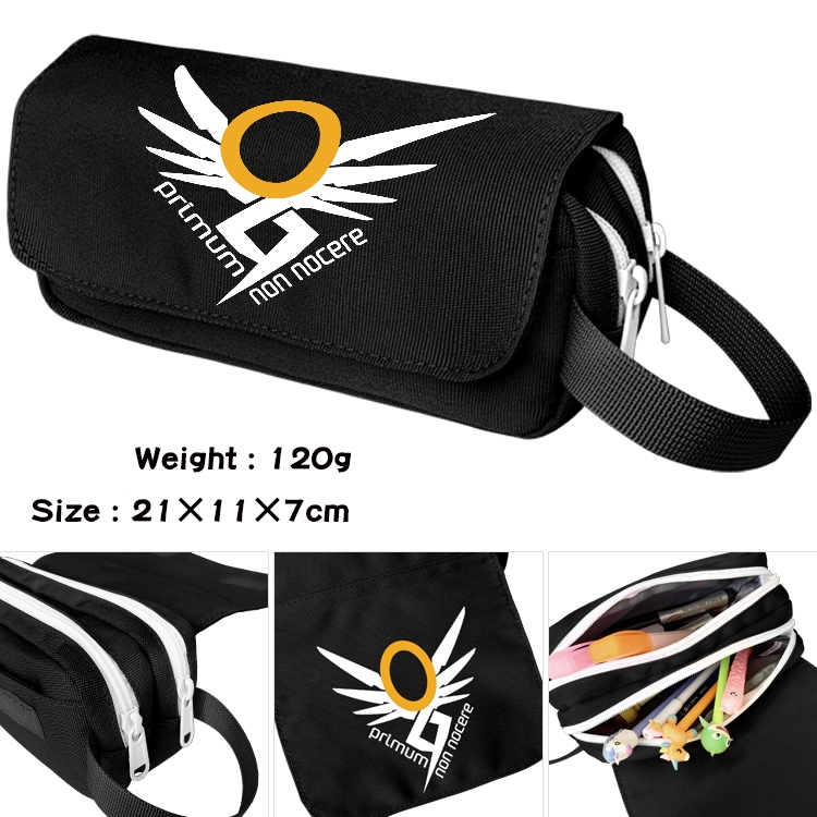 Overwatch Anime waterproof canvas portable double-layer pencil bag cosmetic bag 21x11x7cm