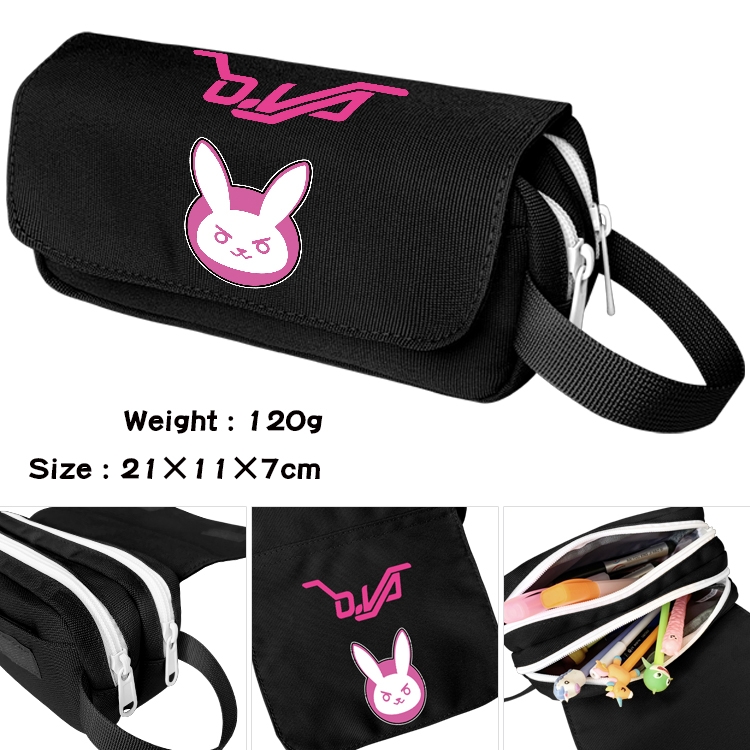 Overwatch Anime waterproof canvas portable double-layer pencil bag cosmetic bag 21x11x7cm