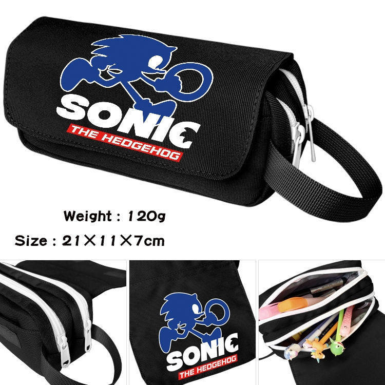 Sonic The Hedgehog Anime waterproof canvas portable double-layer pencil bag cosmetic bag 21x11x7cm