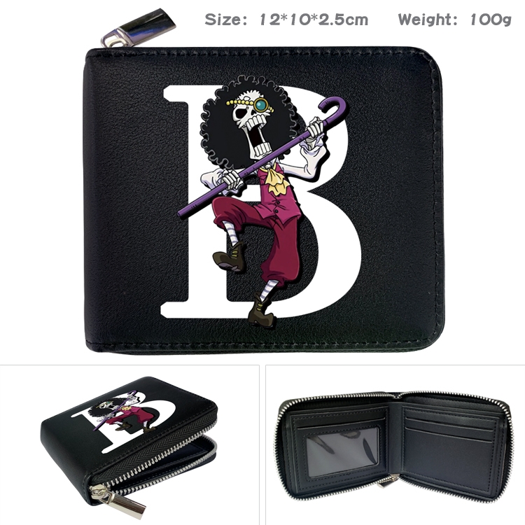 One Piece  Anime zipper black leather half-fold wallet 12X10X2.5CM