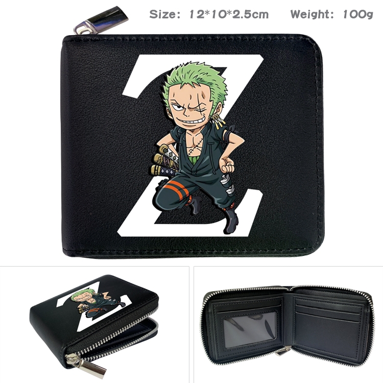 One Piece  Anime zipper black leather half-fold wallet 12X10X2.5CM