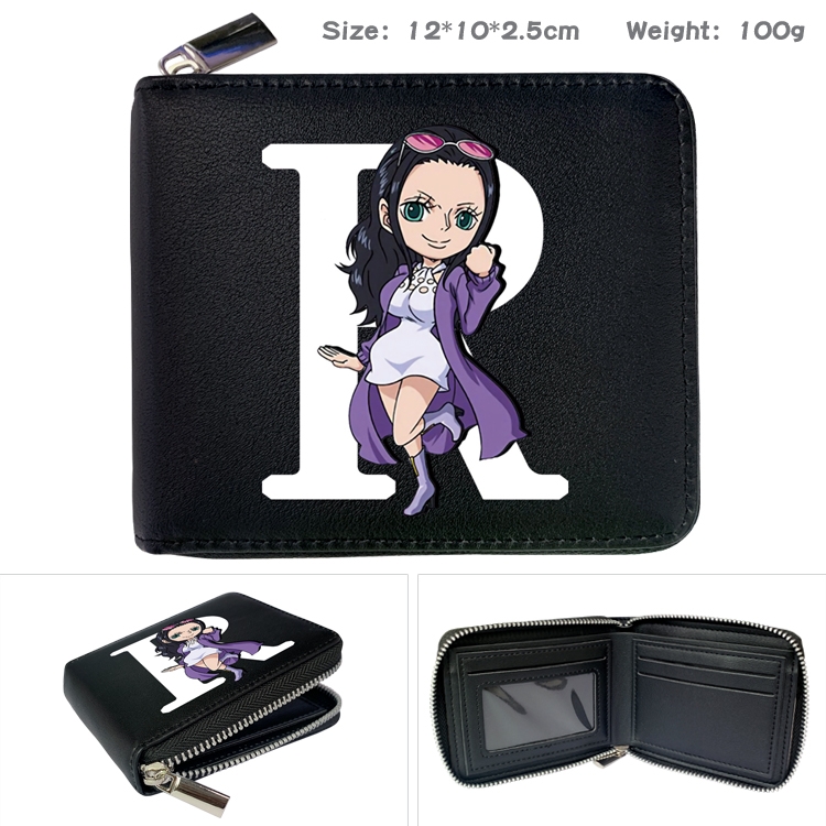 One Piece  Anime zipper black leather half-fold wallet 12X10X2.5CM