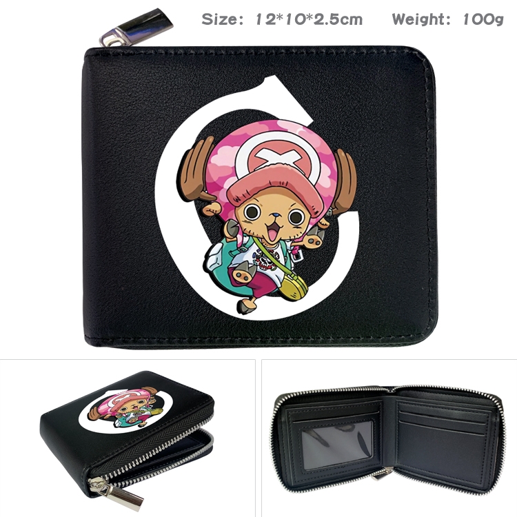 One Piece  Anime zipper black leather half-fold wallet 12X10X2.5CM