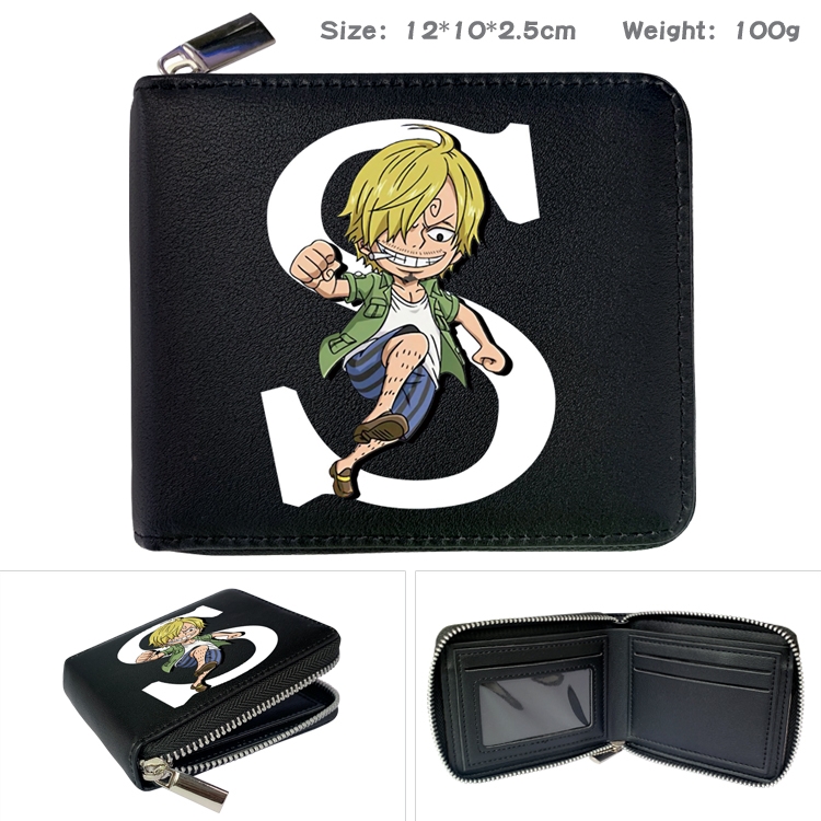 One Piece  Anime zipper black leather half-fold wallet 12X10X2.5CM