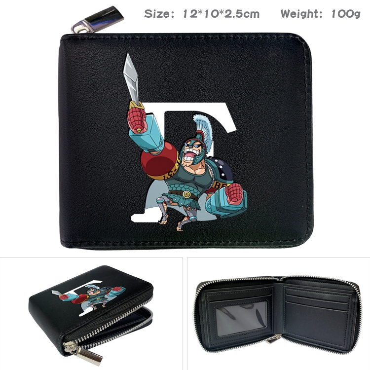 One Piece  Anime zipper black leather half-fold wallet 12X10X2.5CM