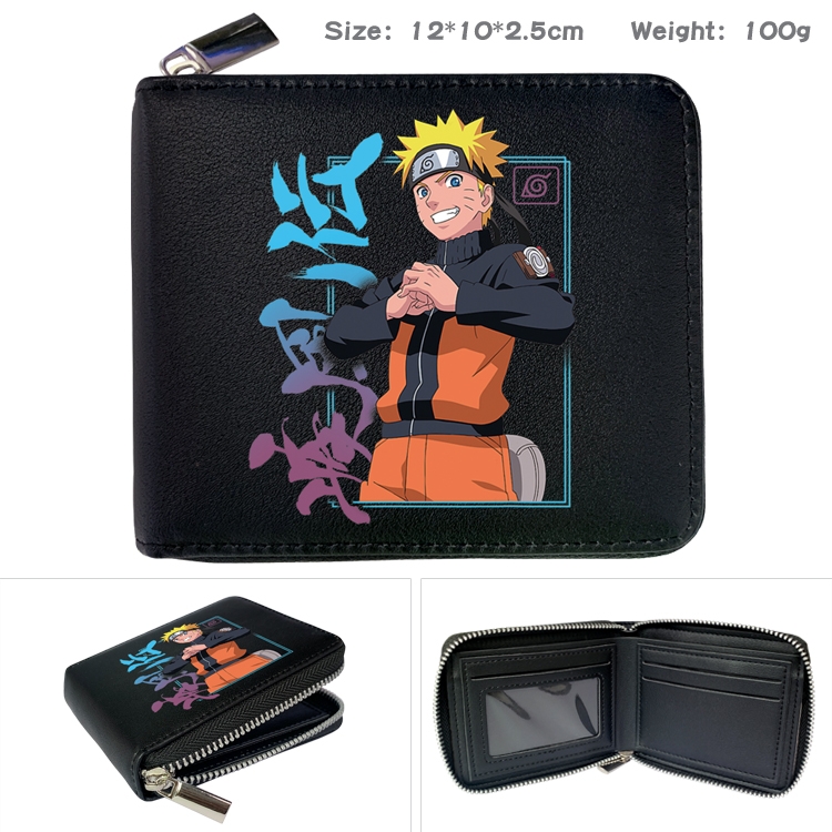 Naruto Anime zipper black leather half-fold wallet 12X10X2.5CM