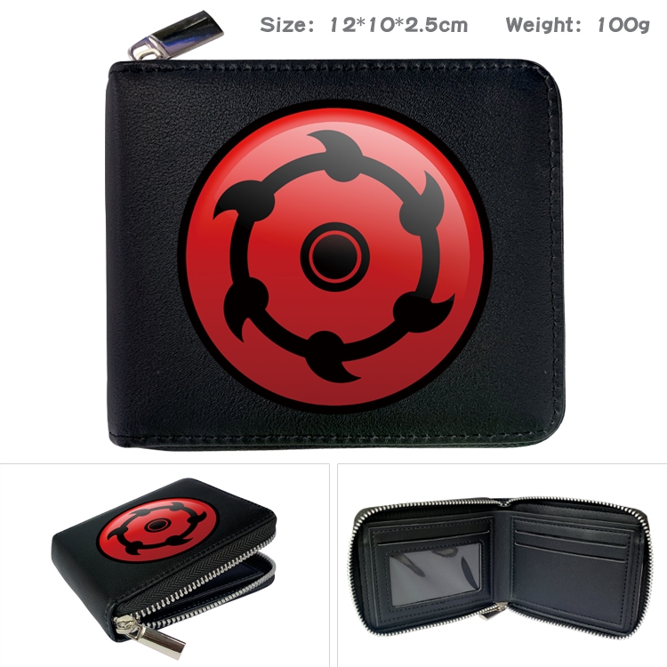 Naruto Anime zipper black leather half-fold wallet 12X10X2.5CM