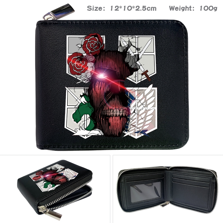 Shingeki no Kyojin Anime zipper black leather half-fold wallet 12X10X2.5CM