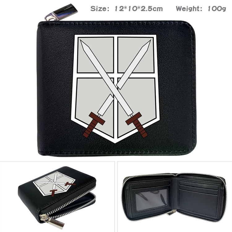 Shingeki no Kyojin Anime zipper black leather half-fold wallet 12X10X2.5CM