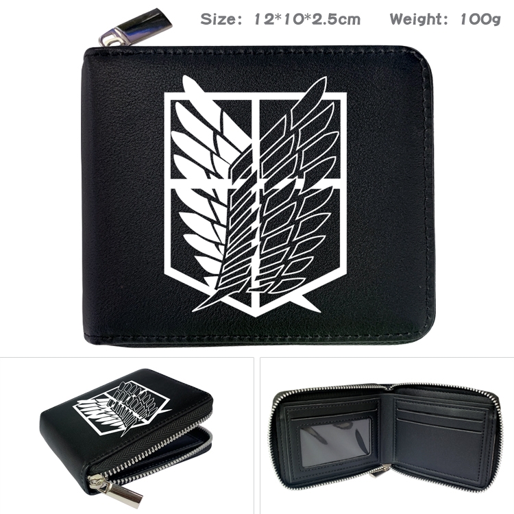 Shingeki no Kyojin Anime zipper black leather half-fold wallet 12X10X2.5CM