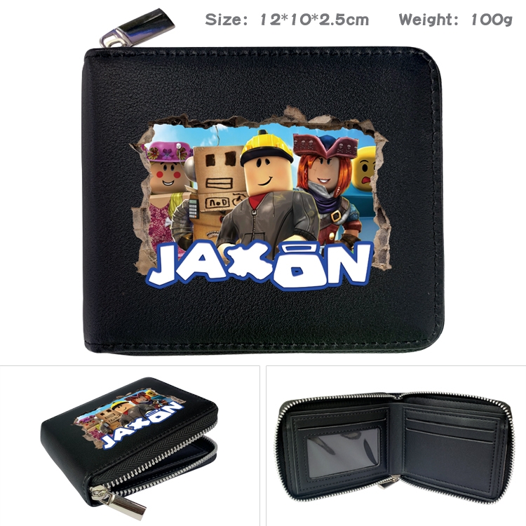 Robllox Anime zipper black leather half-fold wallet 12X10X2.5CM