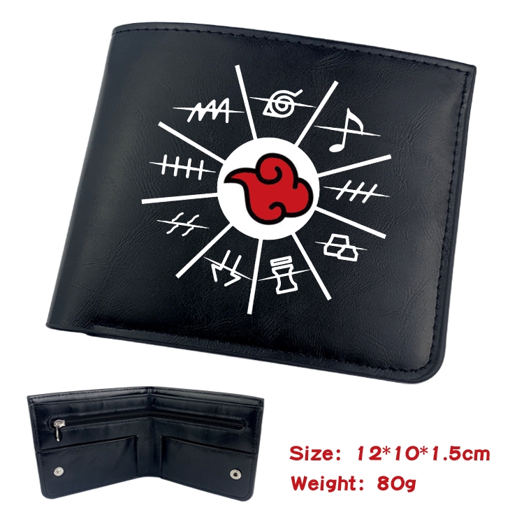 Naruto Animation soft leather inner buckle black leather wallet 12X10X1.5CM