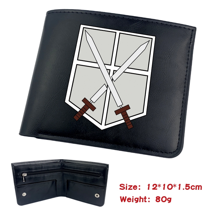 Shingeki no Kyojin Animation soft leather inner buckle black leather wallet 12X10X1.5CM