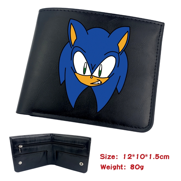 Sonic The Hedgehog Animation soft leather inner buckle black leather wallet 12X10X1.5CM