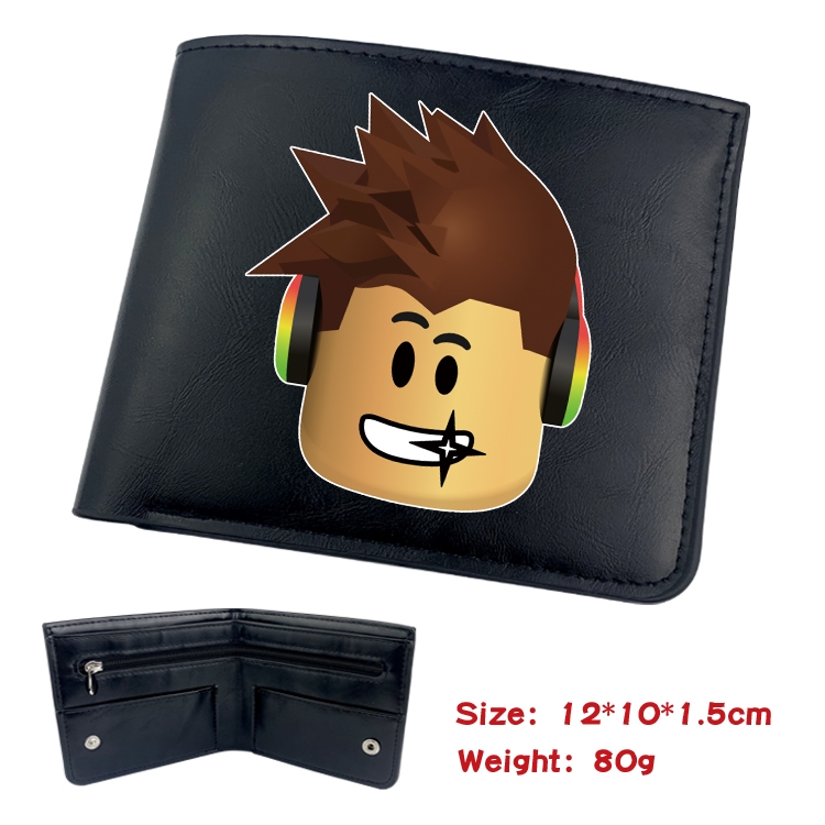 Robllox Animation soft leather inner buckle black leather wallet 12X10X1.5CM