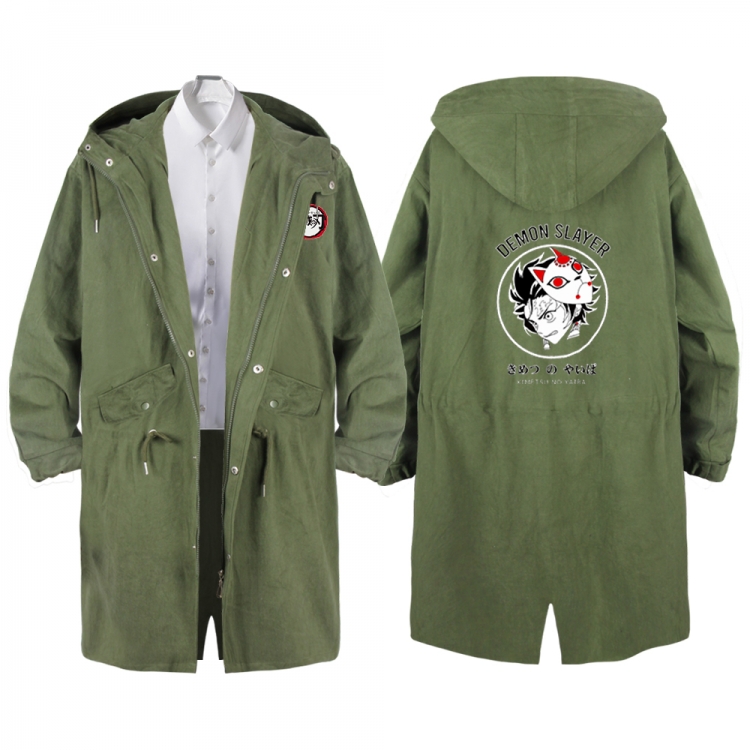 Demon Slayer Kimets Anime Peripheral Hooded Long Windbreaker Jacket from S to 3XL