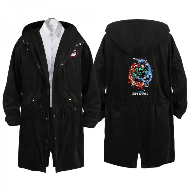 Demon Slayer Kimets Anime Peripheral Hooded Long Windbreaker Jacket from S to 3XL