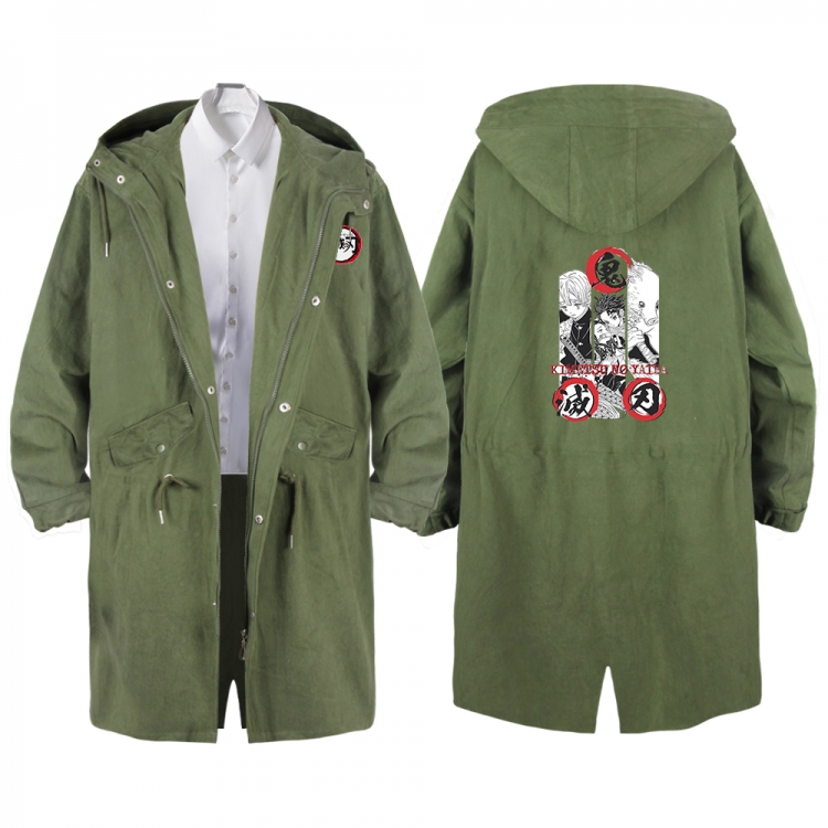 Demon Slayer Kimets Anime Peripheral Hooded Long Windbreaker Jacket from S to 3XL