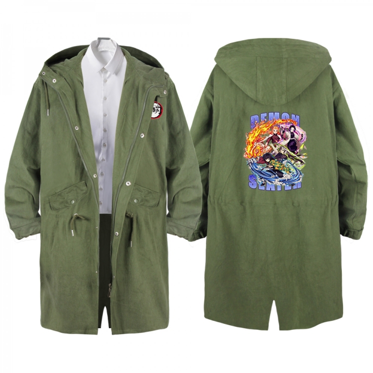 Demon Slayer Kimets Anime Peripheral Hooded Long Windbreaker Jacket from S to 3XL