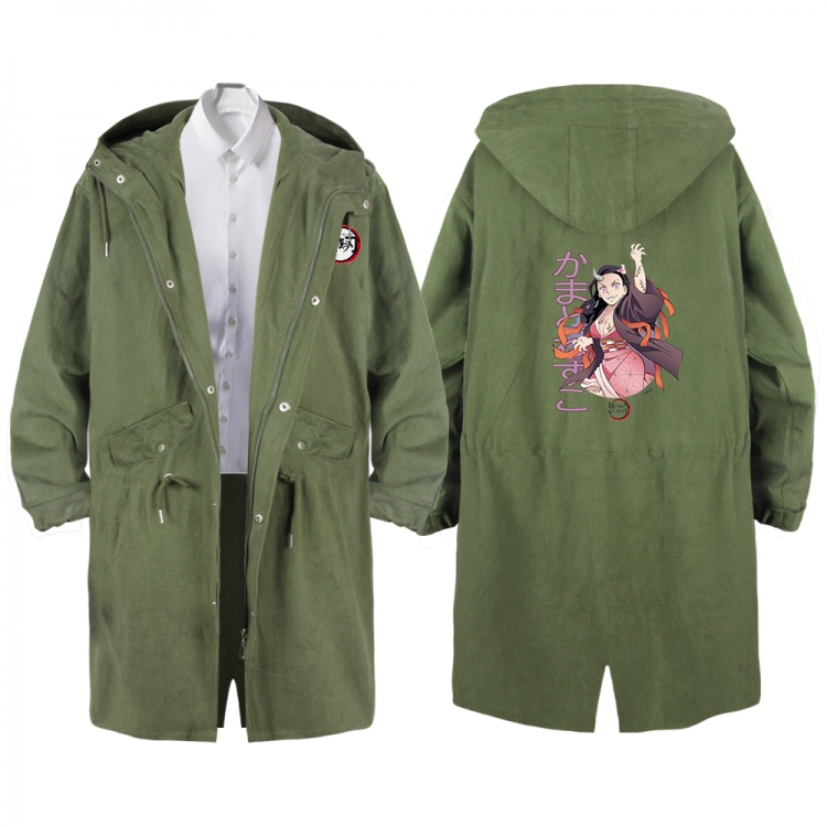 Demon Slayer Kimets Anime Peripheral Hooded Long Windbreaker Jacket from S to 3XL