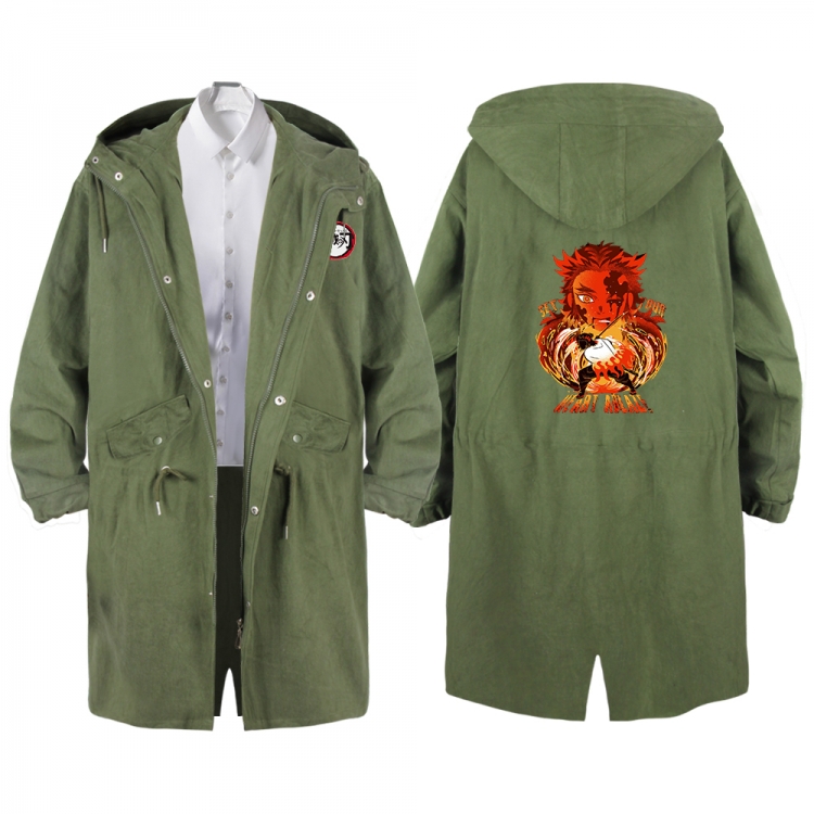 Demon Slayer Kimets Anime Peripheral Hooded Long Windbreaker Jacket from S to 3XL