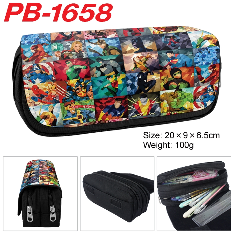 Superhero Movie Cartoon double-layer pu leather printing pencil case 20×9×6.5cm PB-1658