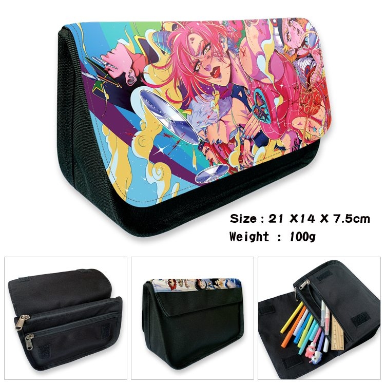 JoJos Bizarre Adventure Anime Velcro canvas zipper pencil case Pencil Bag 21×14×7.5cm