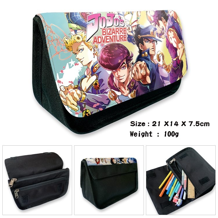 JoJos Bizarre Adventure Anime Velcro canvas zipper pencil case Pencil Bag 21×14×7.5cm