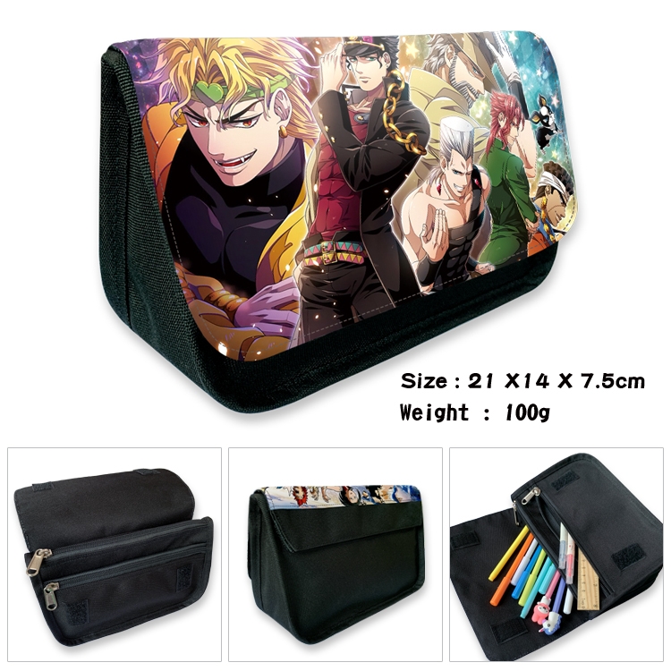 JoJos Bizarre Adventure Anime Velcro canvas zipper pencil case Pencil Bag 21×14×7.5cm