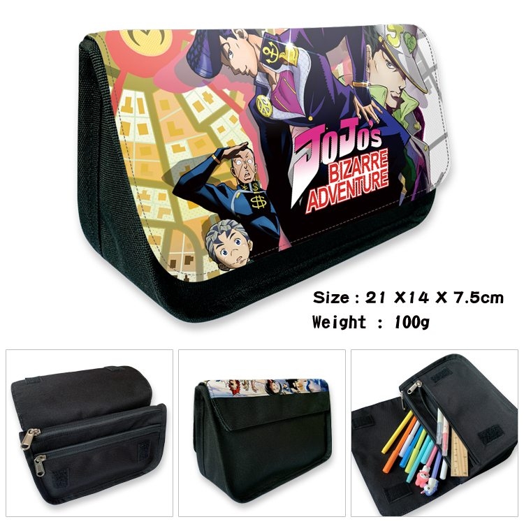 JoJos Bizarre Adventure Anime Velcro canvas zipper pencil case Pencil Bag 21×14×7.5cm