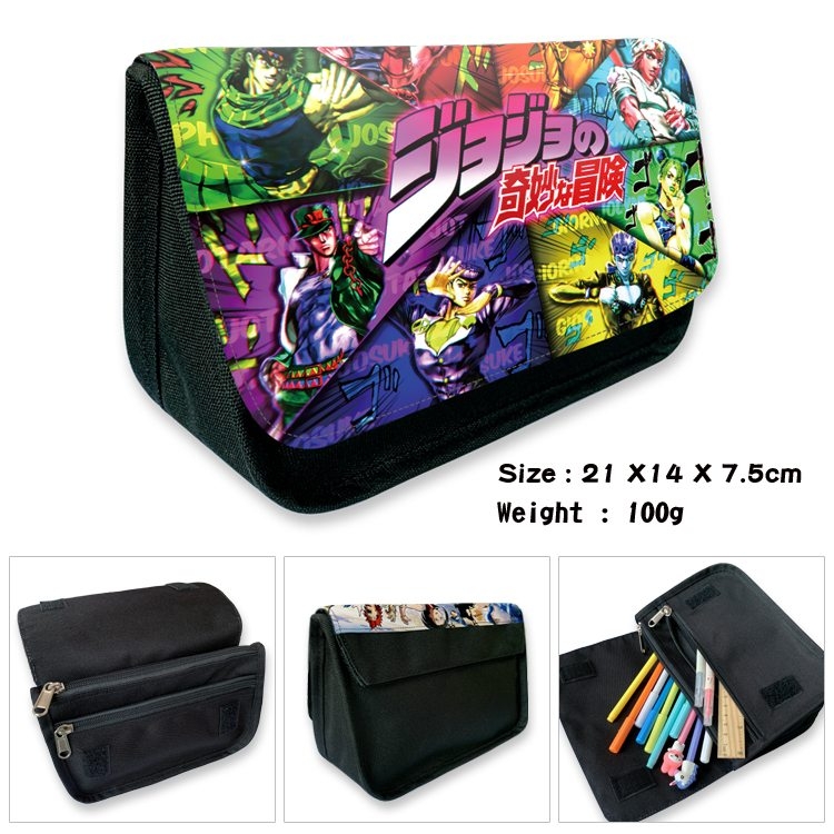 JoJos Bizarre Adventure Anime Velcro canvas zipper pencil case Pencil Bag 21×14×7.5cm