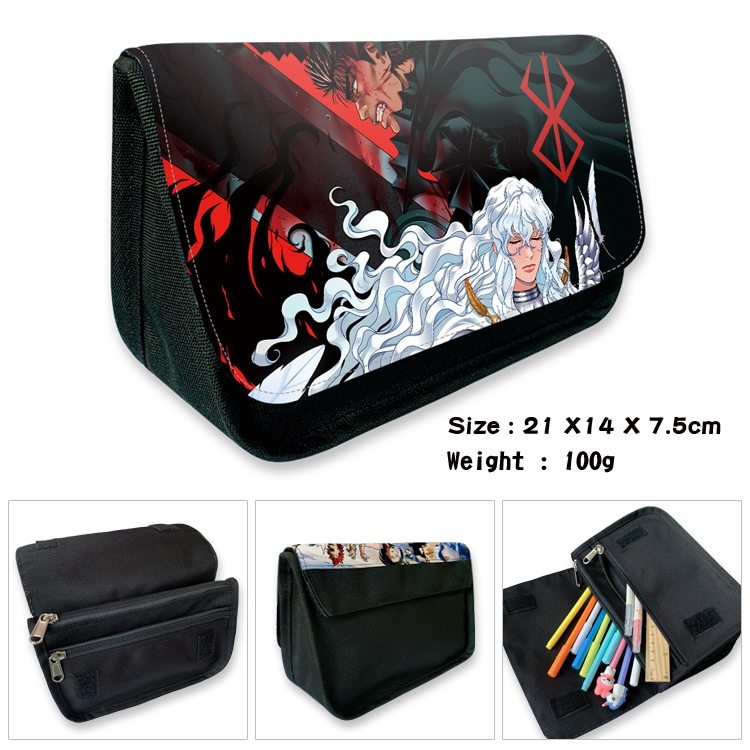 BERSERK Anime Velcro canvas zipper pencil case Pencil Bag 21×14×7.5cm