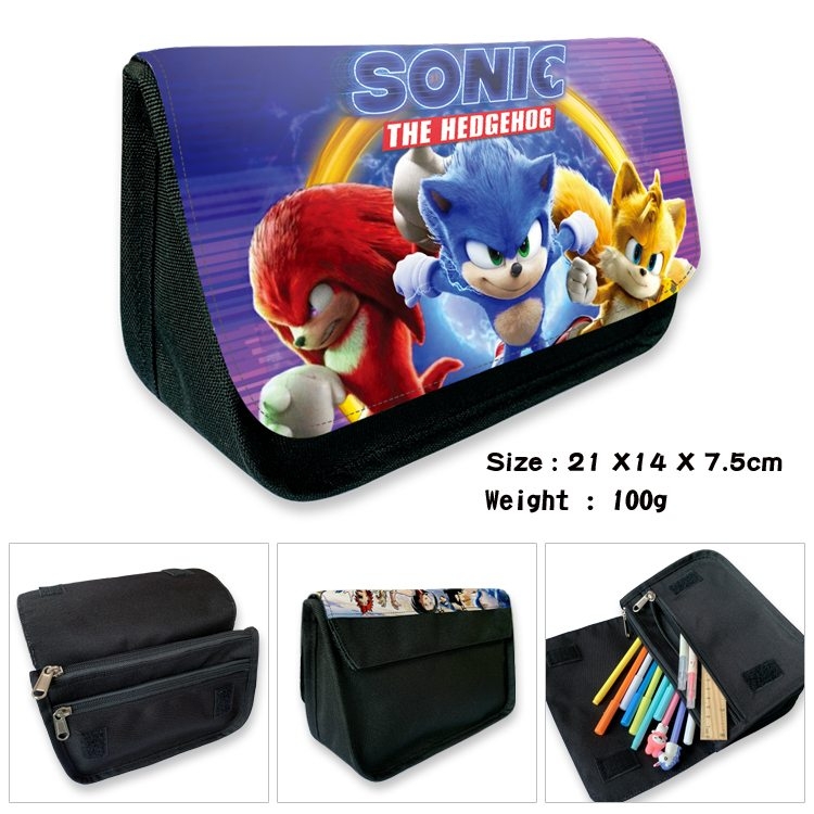 Sonic The Hedgehog Anime Velcro canvas zipper pencil case Pencil Bag 21×14×7.5cm