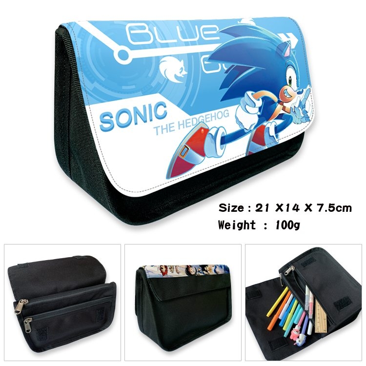 Sonic The Hedgehog Anime Velcro canvas zipper pencil case Pencil Bag 21×14×7.5cm