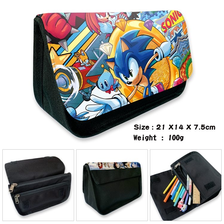Sonic The Hedgehog Anime Velcro canvas zipper pencil case Pencil Bag 21×14×7.5cm