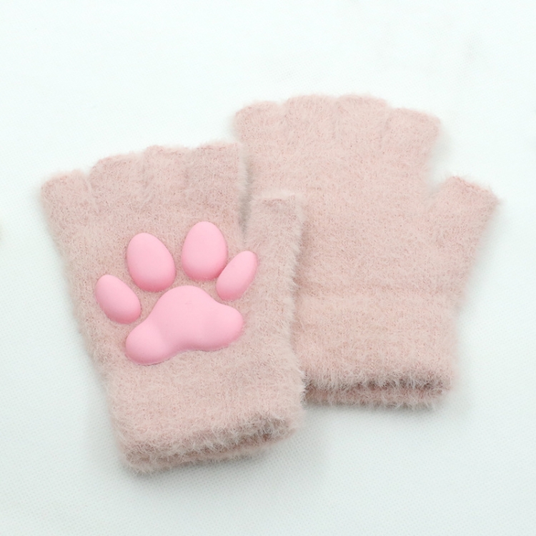 3D silicone cat claw female imitation mink hair warm plush open finger gloves price for 2 pairs