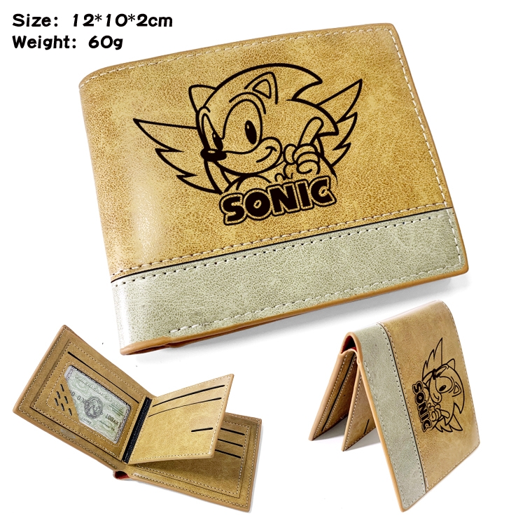 Sonic The Hedgehog Anime high quality PU two fold embossed wallet 12X10X2CM 60G