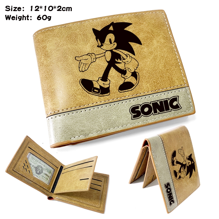 Sonic The Hedgehog Anime high quality PU two fold embossed wallet 12X10X2CM 60G