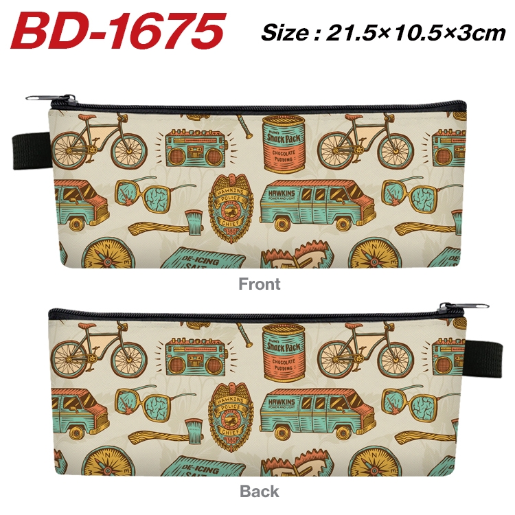 Stranger Things Anime PU Leather Zipper Pencil Case Stationery Box 21.5X10.5X3CM BD-1675A