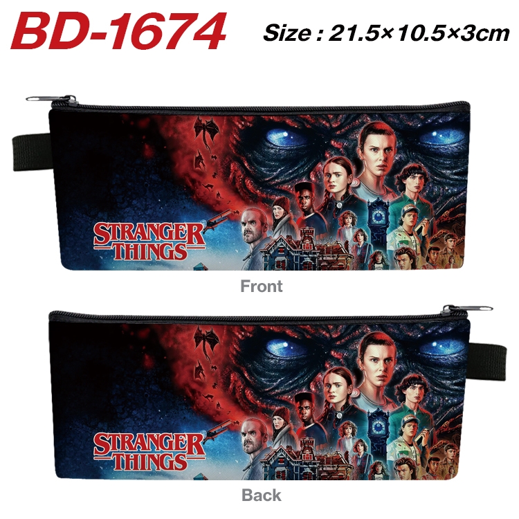 Stranger Things Anime PU Leather Zipper Pencil Case Stationery Box 21.5X10.5X3CM BD-1674A