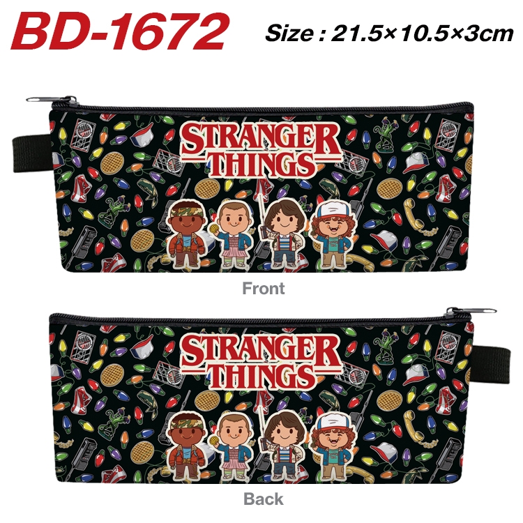 Stranger Things Anime PU Leather Zipper Pencil Case Stationery Box 21.5X10.5X3CM BD-1672A