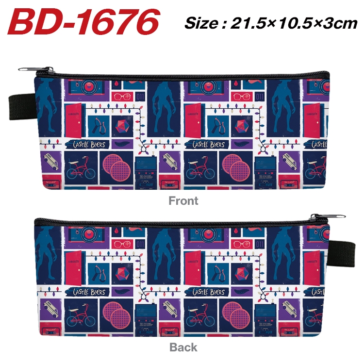 Stranger Things Anime PU Leather Zipper Pencil Case Stationery Box 21.5X10.5X3CM BD-1676A