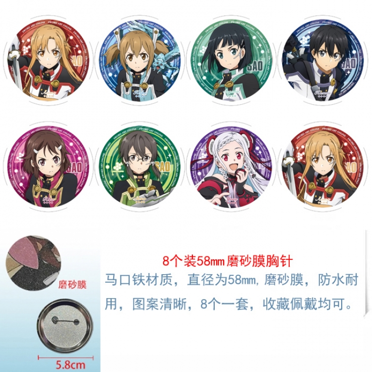 Sword Art Online Anime round scrub film brooch badge 58MM a set of 8