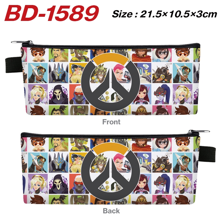 Overwatch Anime PU Leather Zipper Pencil Case Stationery Box 21.5X10.5X3CM  BD-1589A