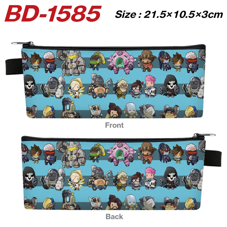 Overwatch Anime PU Leather Zipper Pencil Case Stationery Box 21.5X10.5X3CM BD-1585A