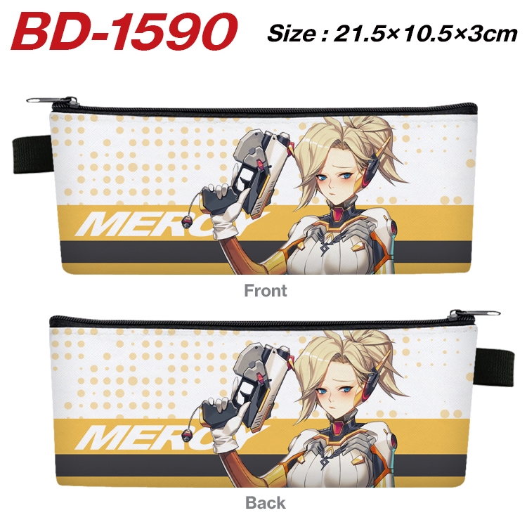 Overwatch Anime PU Leather Zipper Pencil Case Stationery Box 21.5X10.5X3CM BD-1590A